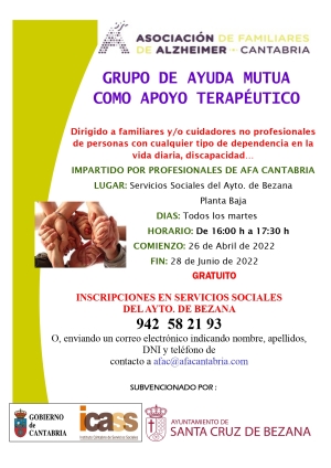 Servicios Sociales pone en marcha un Grupo de Apoyo a familiares y/o cuidadores de personas dependientes