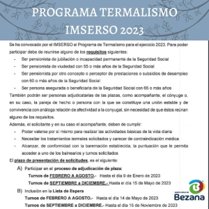 Abierto el plazo de inscripción en el Programa de Termalismo (IMSERSO)