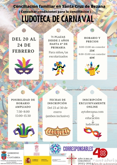 El plazo de inscripción para la Ludoteca de Carnaval permanecerá abierto del 23 al 30 de enero